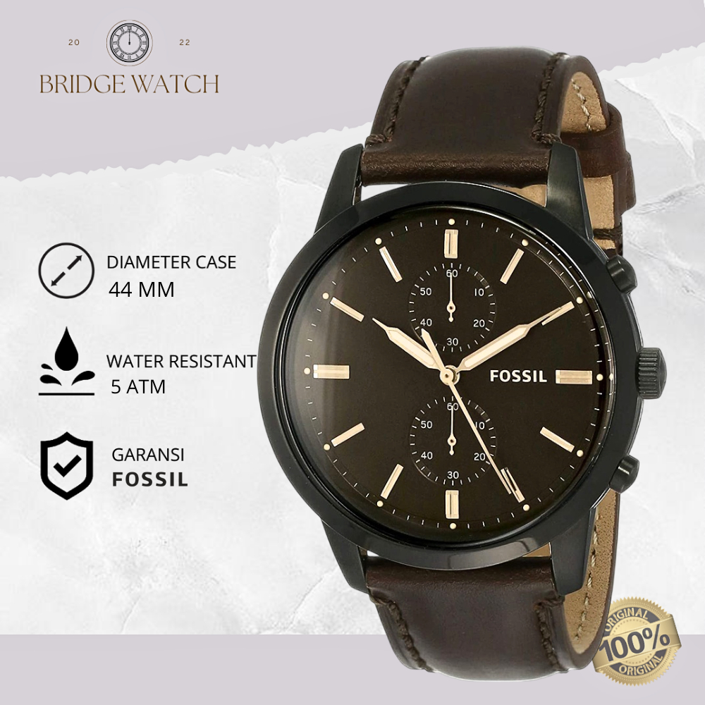 Jam Tangan Pria Fossil Townsman FS5437 Chronograph Analog Kulit Brown Mewah Ekslusif Original