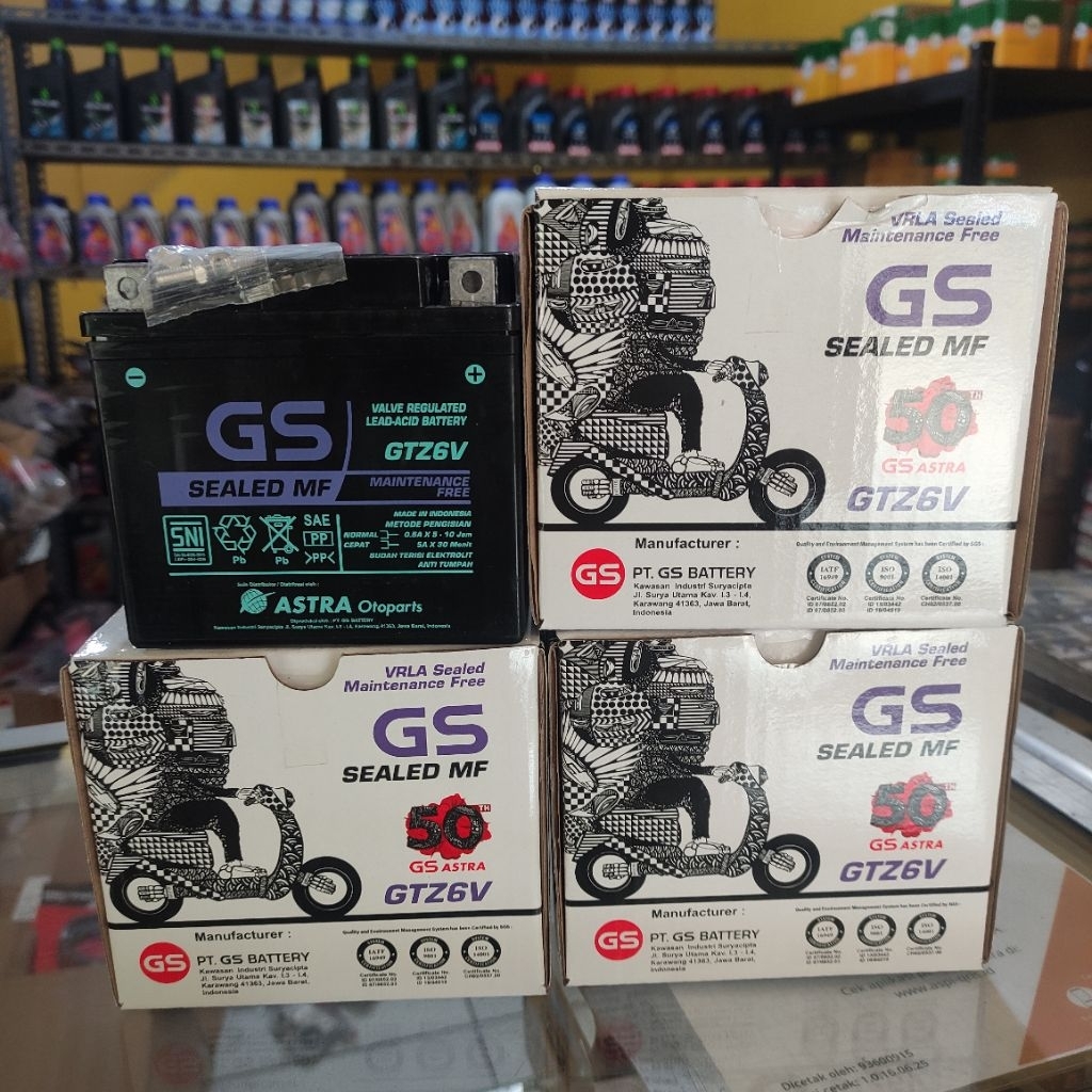 [ORIGINAL] Aki Motor GS Astra GTZ6V MF Sealed Aki Kering - Vario 125 150 PCX CBR 150 Satria FU