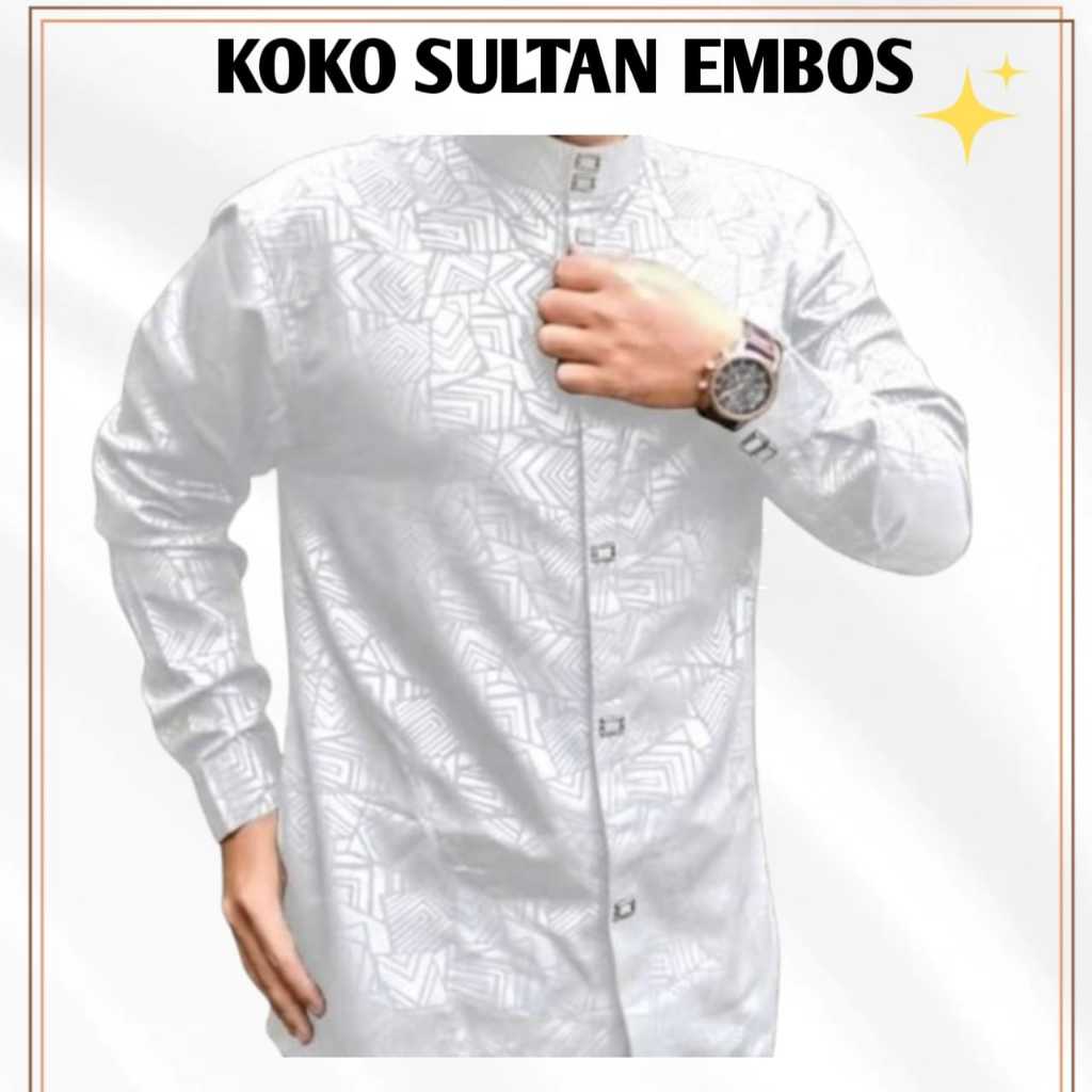 BAJU KOKO SULTAN PUTIH LENGAN PANJANG MOTIF WOLFIS EMBOS