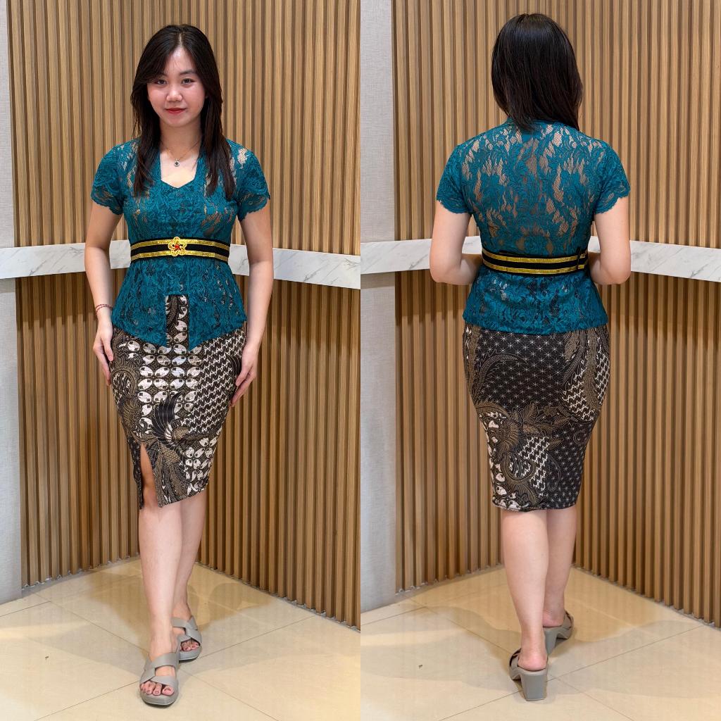 BESTPROMO Setelan Kebaya/one set Modern Brokat Lengan Pendek & Rok Batik Span Pendek untuk