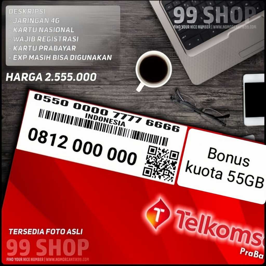 Kartu Perdana Telkomsel nomor cantik 10-digit kuota internet utama 55GB 10-digit