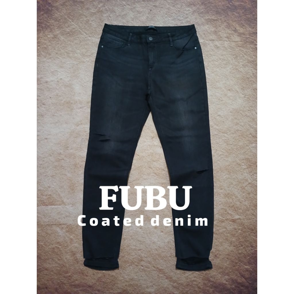 Celana jeans FUBU slim tappered coated denim bekas pakai