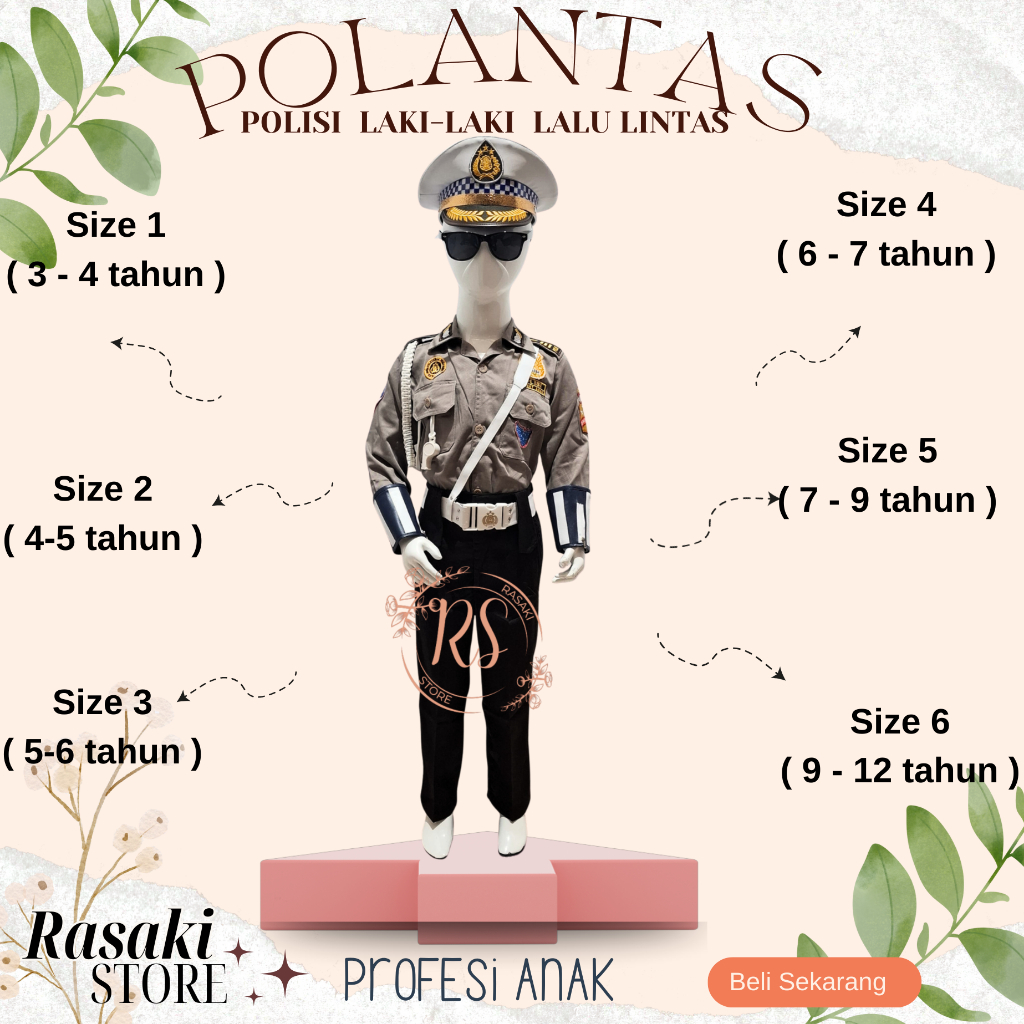 Kostum Polisi Anak Laki-Laki 1 Set Seragam polantas polisi lalu lintas  Seragam Polisi Anak Lengkap 