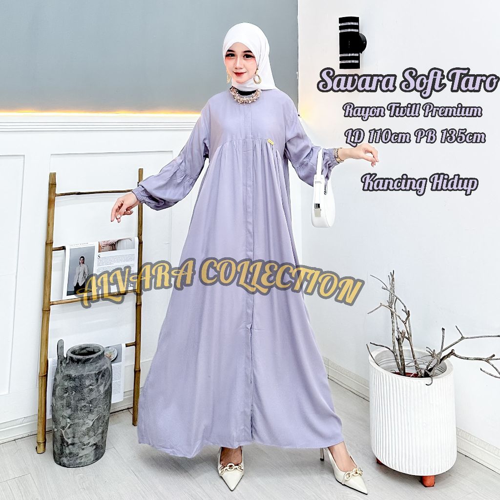 Gamis Full Kancing Rayon Twill Gamis Polos Premium Muslim Wanita Gamis Lengan Balon