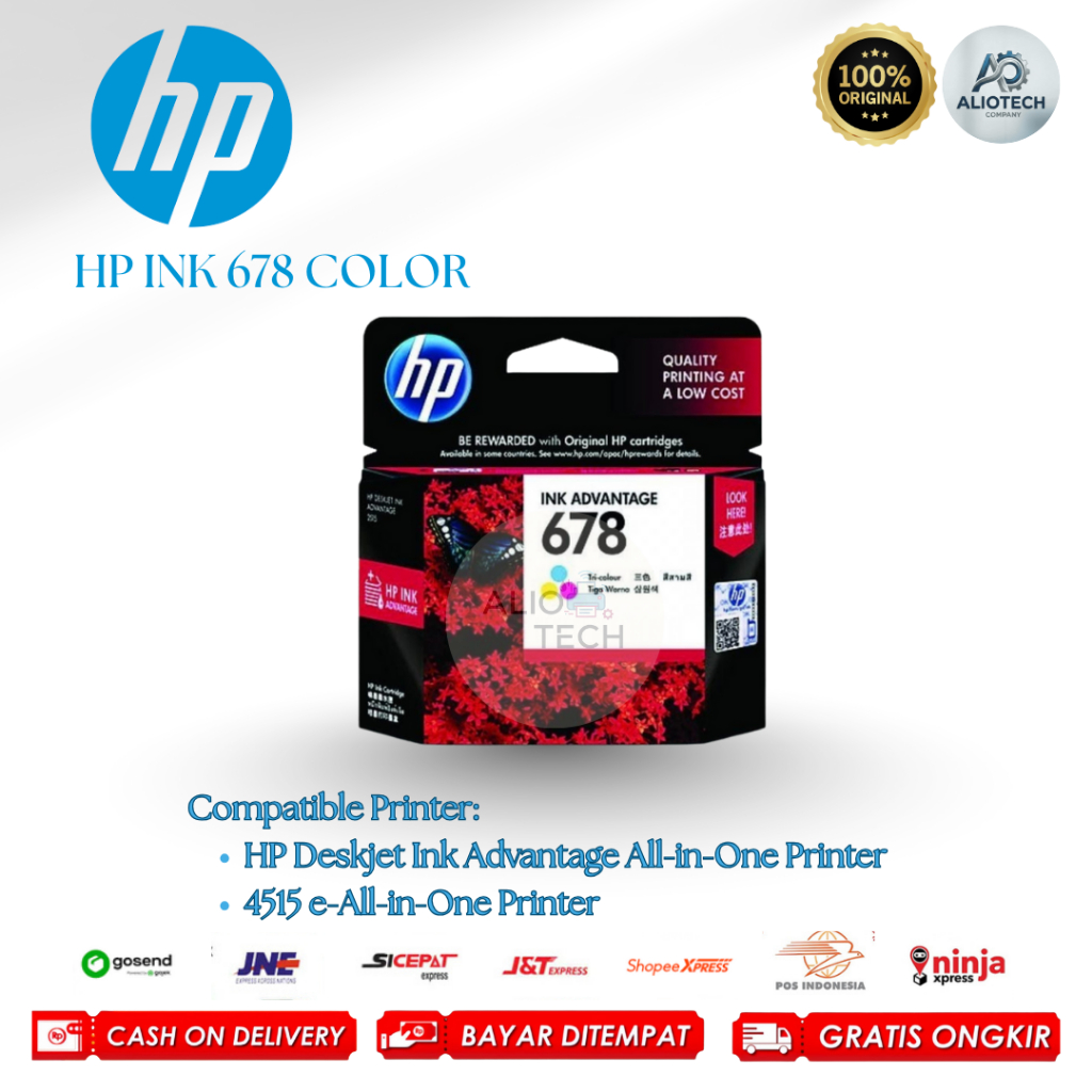 Tinta  HP 678 Color Catridge Original Printer HP Deskjet Ink Advantage All-in-One Printer, 4515