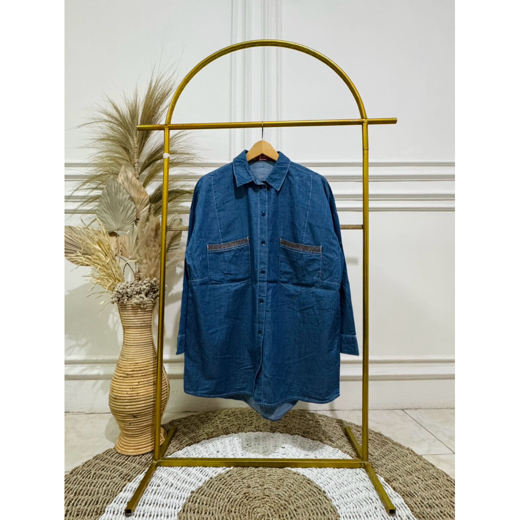 KEMEJA DENIM EVISU DOUBLE POCKET WOMAN (size besar)