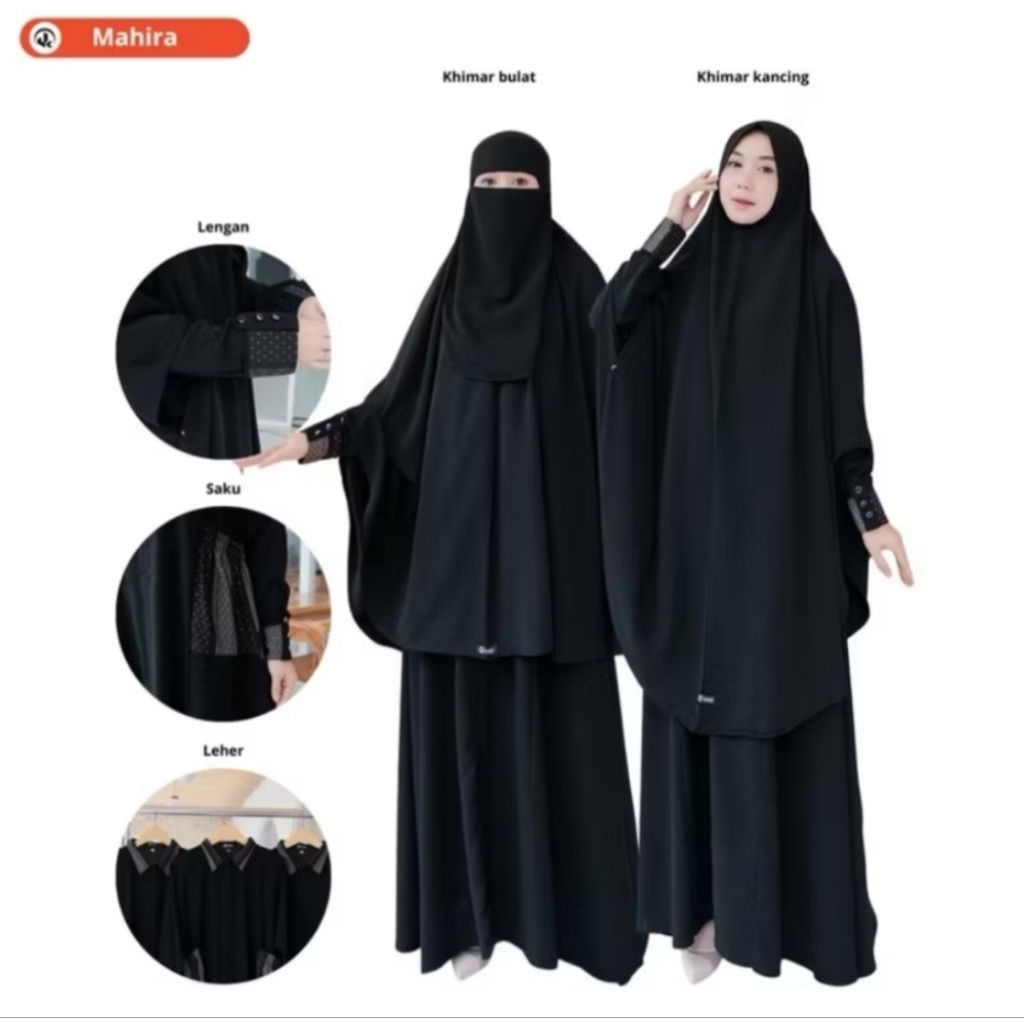 UK hijab- READY SIAP KIRIM Mahira series Jetblack gamis set Khimar cadar syar'i
