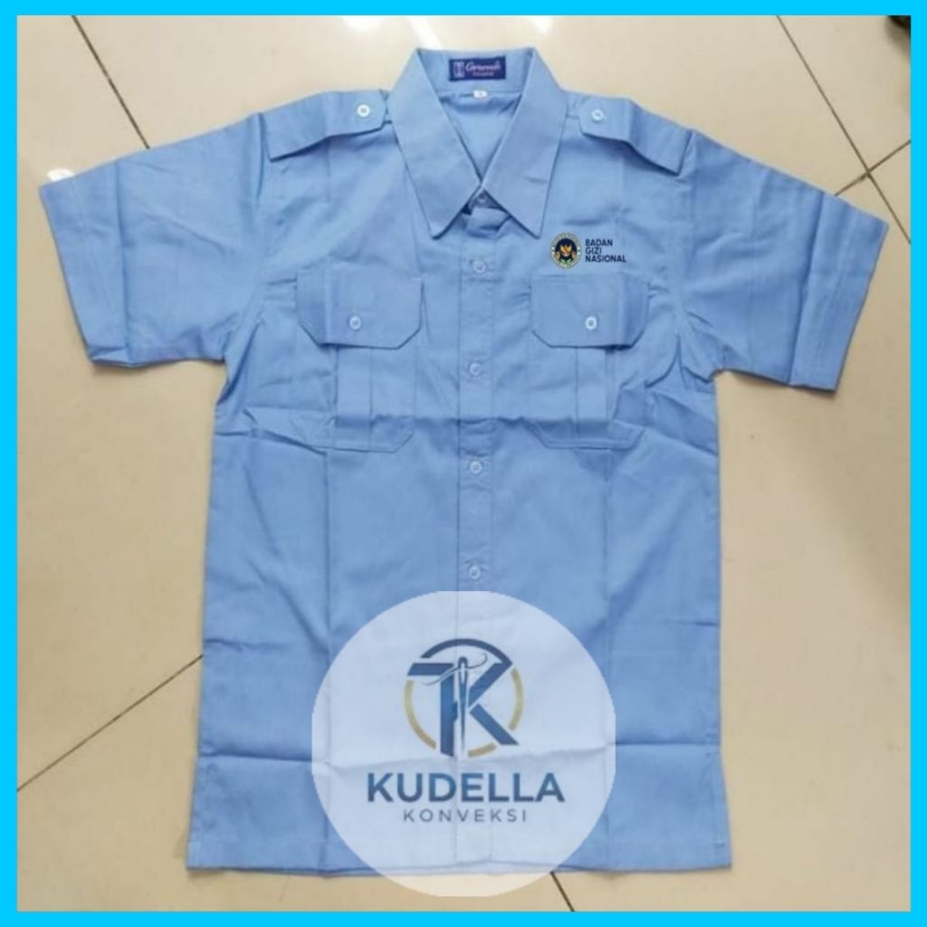 Kemeja BGN Seragam Badan Gizi Nasional MBG Biru Muda PDH Lengan Pendek Pria