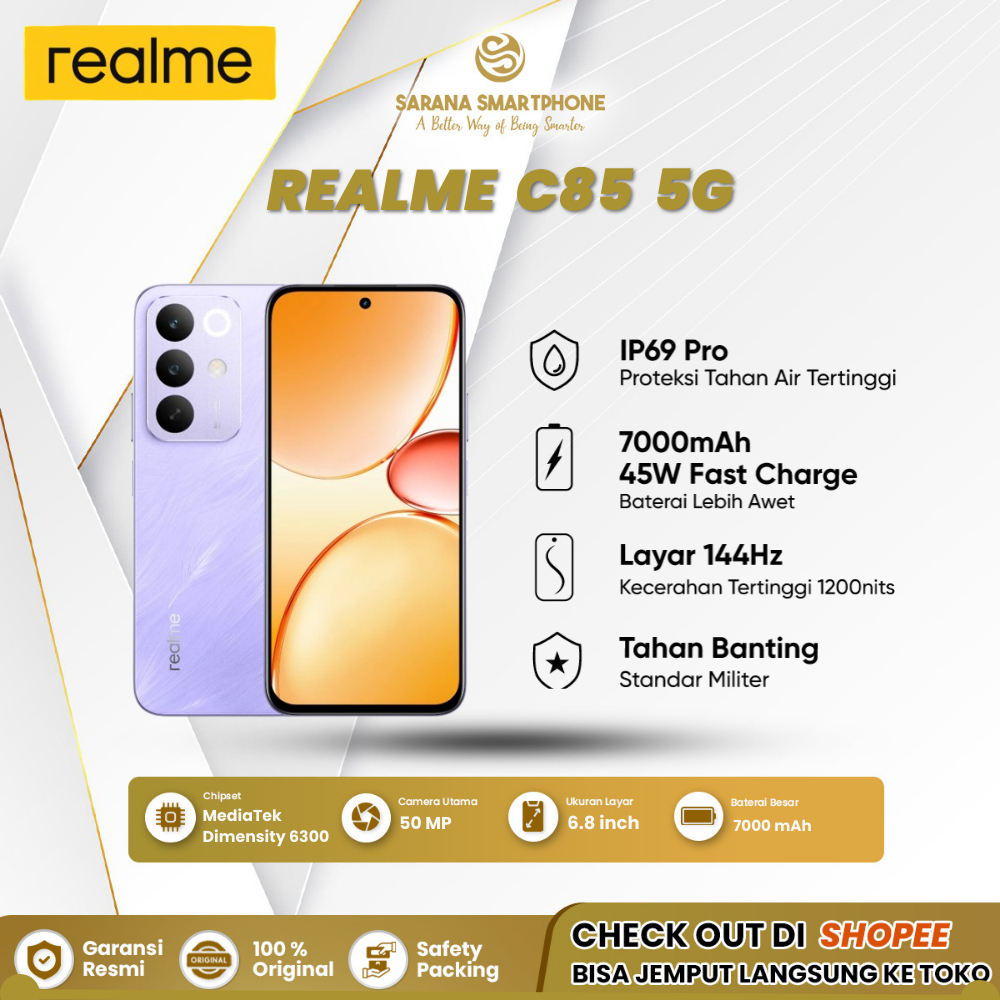 Realme C85 5G 8+8/256GB ROM Besar HP 5G Murah Smartphone Android Original Baru Segel Garansi Resmi I