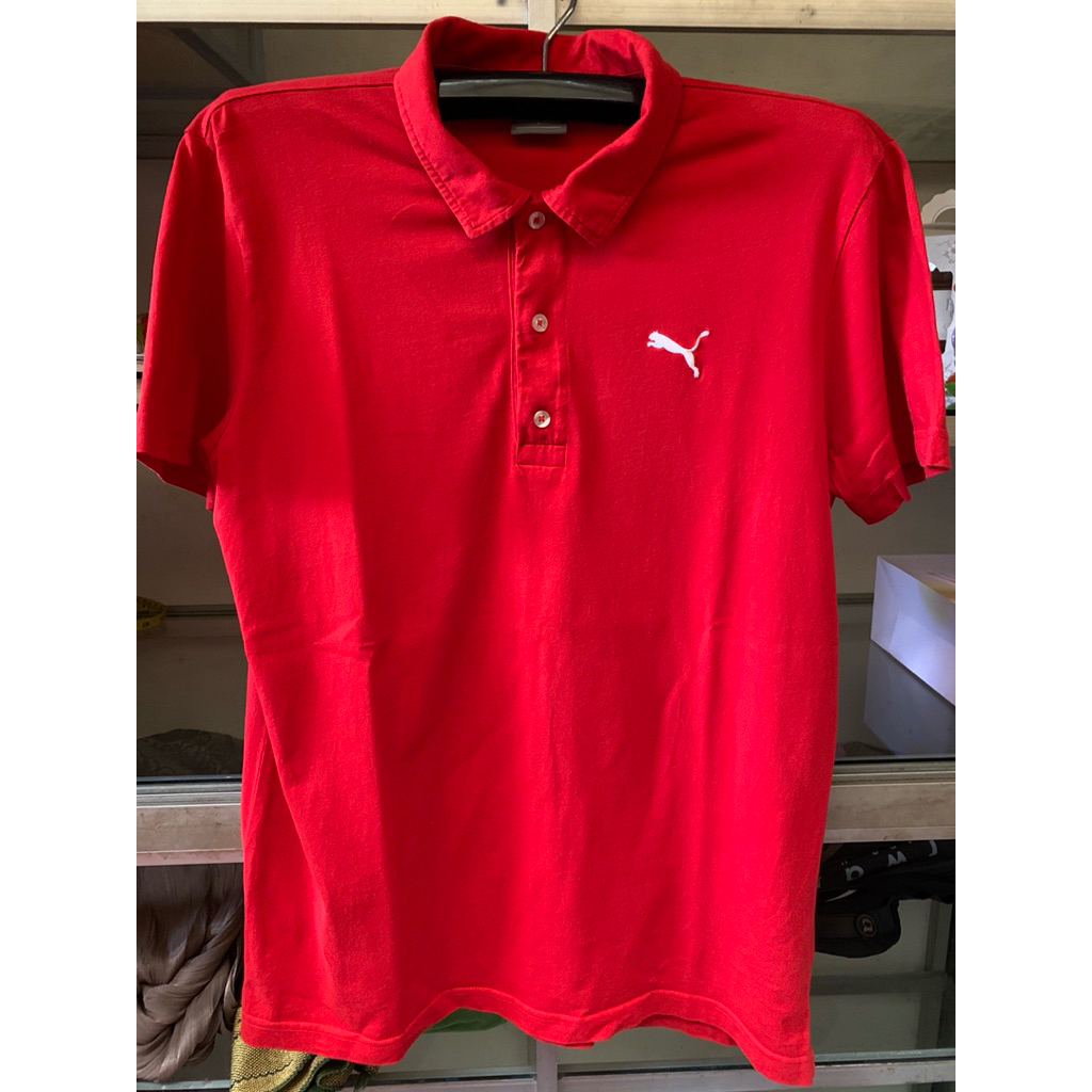 Puma Polo Shirt Pria Logo Bordir Bahan Katun - Kaos Kerah Puma Merah