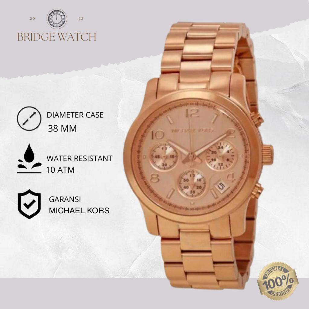 Jam Tangan Wanita Michael Kors MK5128 Chronograph Rose Gold Plated Stainless Steel Mewah Original