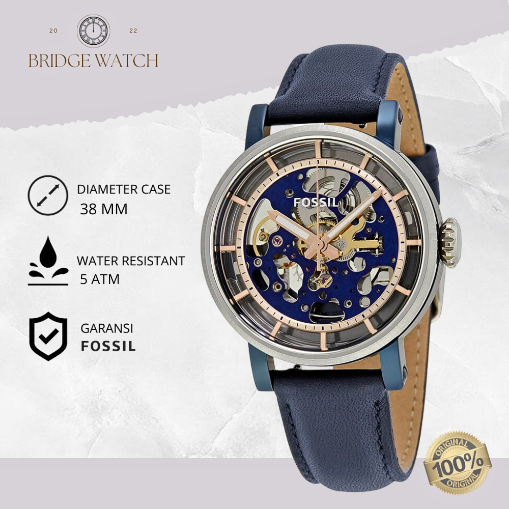 Jam Tangan Fossil Automatic Wanita Leather Casual Blue Original ME3136