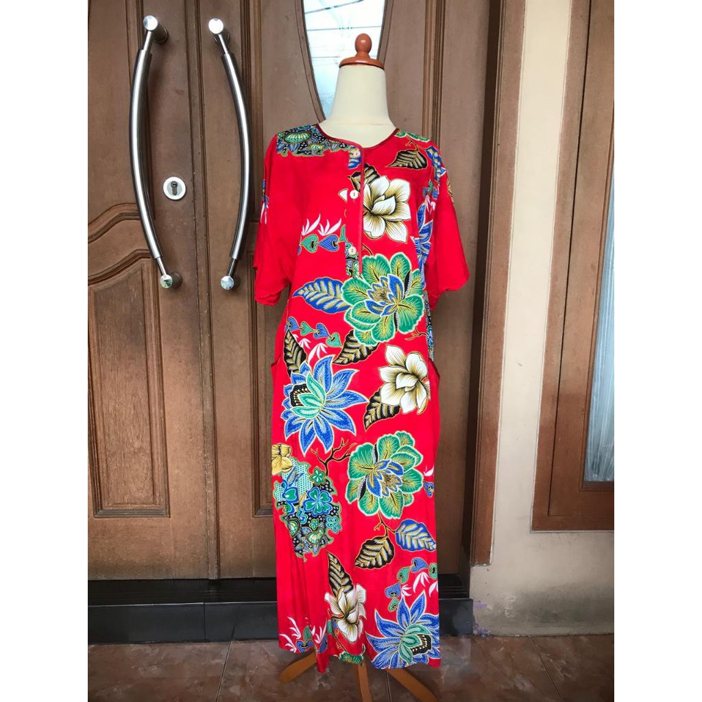 DASTER KENCANA UNGU LABEL BIRU ORIGINAL BATIK KENCANA UNGU MOTIF BUNGA BAHAN ASLI PREMIUM