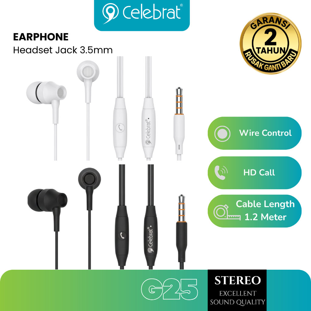 Celebrat G25 Earphones Headset Jack Audio 3.5mm Comfort Earbuds Stereo Sound