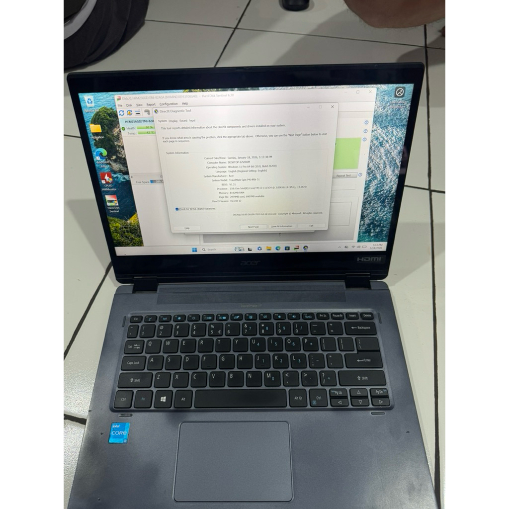 Acer travelmate spin x360 touchscreen i3 1115G4 8GB 256GB
