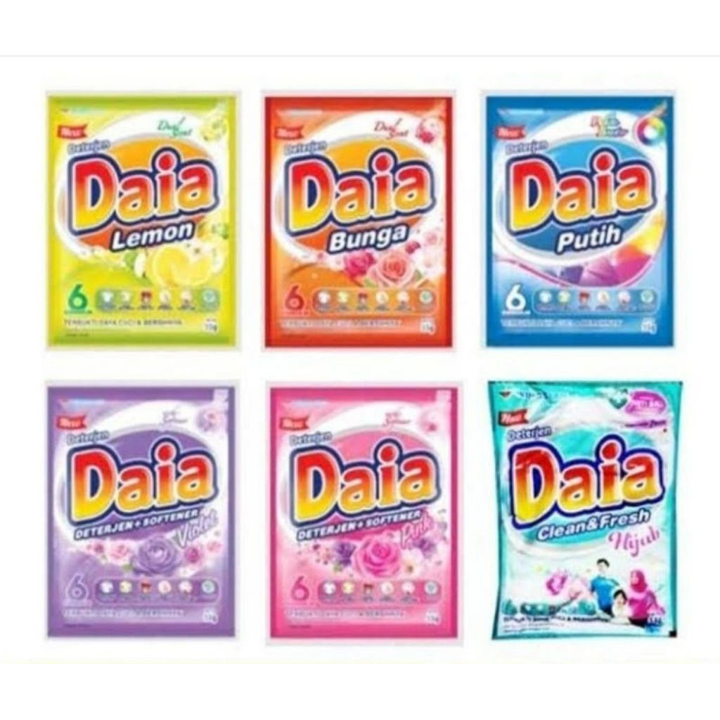 Daia Deterjen Bubuk Renceng Isi 6 Sachet Detergen Aroma Daia Putih, Violet Passion