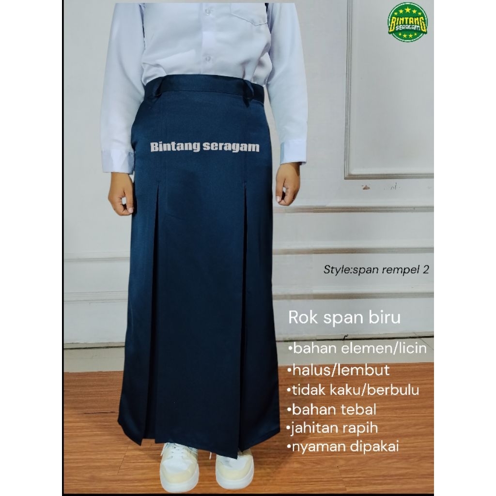 Rok sekolah span panjang rempel 2 BIRU SMP/MTS bahan elemen licin