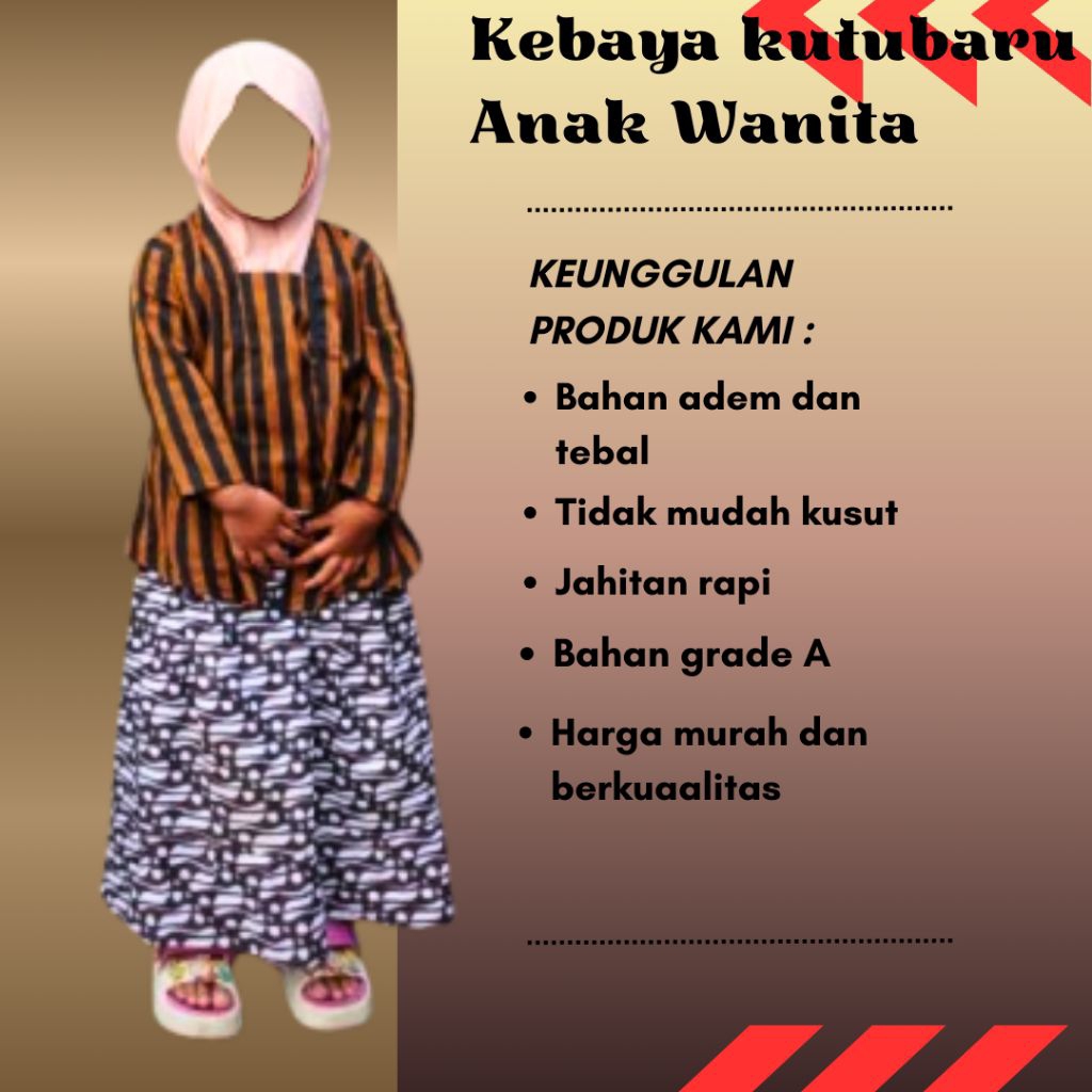 atasan kebaya lurik kutubaru lengan panjang anak wanita | BAJU ADAT JAWA ANAK