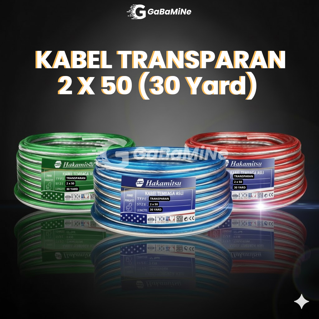 Kabel Listrik Transparan Hakamitsu 2x50 Serabut Tembaga Asli Panjang 30 Yard Full Bergaransi
