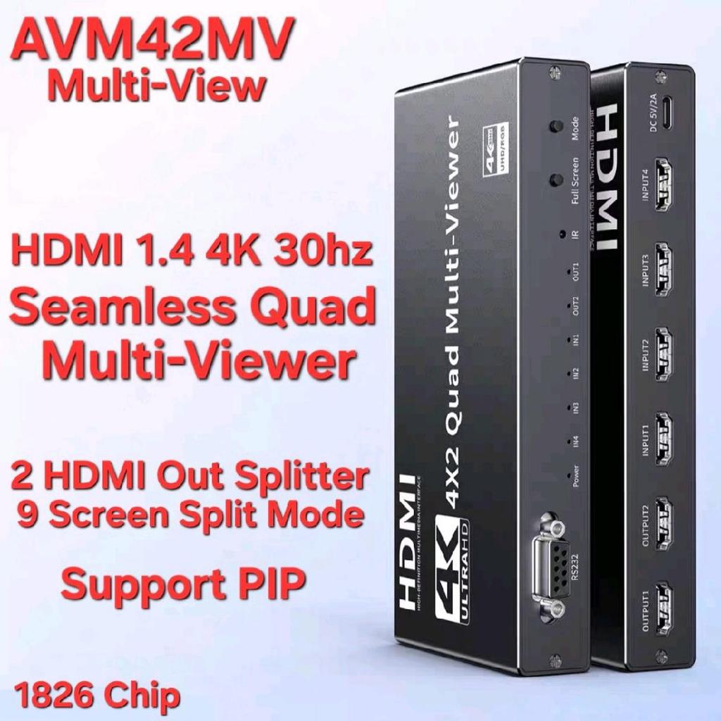 AVPRO AVM42MV HDMI 1.4 4K 30hz Multiview Seamless HDMI Switcher 4x2 (Splitter)