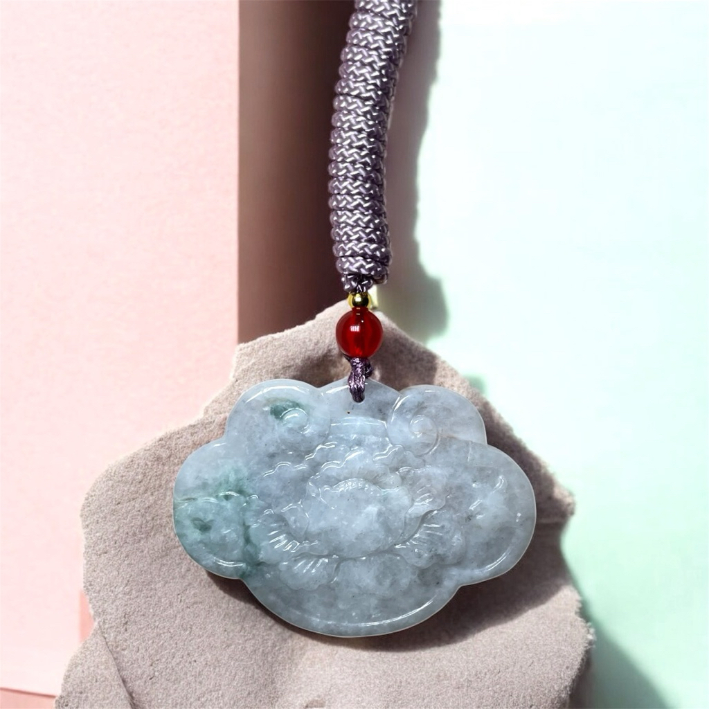 [Certified] - Peony Pendant Burma Jade Floating Type A Liontin Giok Burma