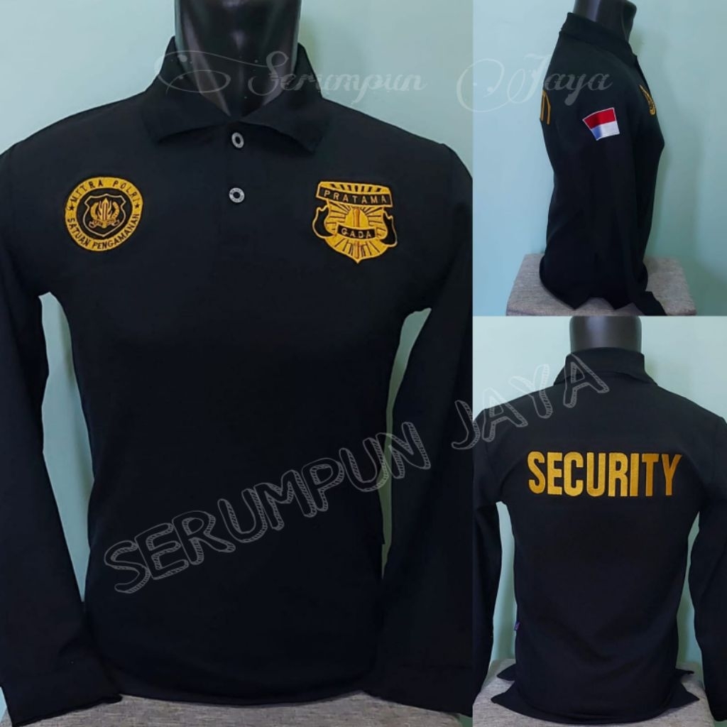 KAOS GADA PRATAMA MITRA POLRI HITAM LENGAN PANJANG FULL BORDIR - KAOS KERAH GADA PRATAMA MITRA PANJA