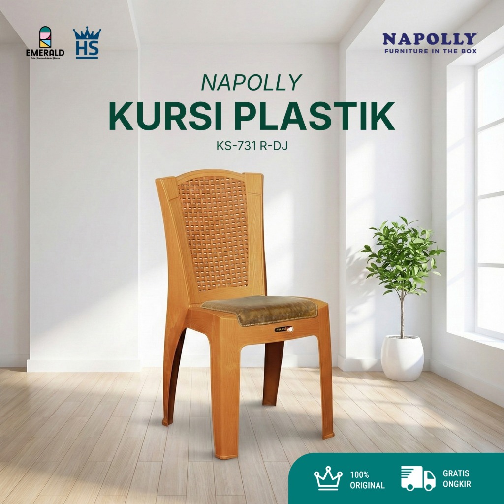 Kursi Plastik Napolly KS 731 RDJ – Kursi Tamu Minimalis, Anti Air, Tahan Rayap, Kuat 150 Kg