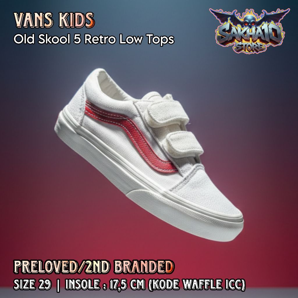SEPATU SNEAKERS ANAK CEWE/COWO CASUAL/SANTAI/SKATEBOARD VANS OLD SKOOL VELCRO WHITE RED