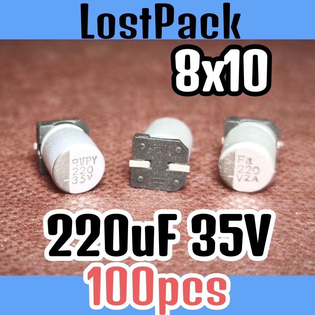 100pcs Solid kapasitor capasitor elko elco SMD 35v 220uf 35v 220 uf 35 v 35 volt VZA 8x10 lostpack O