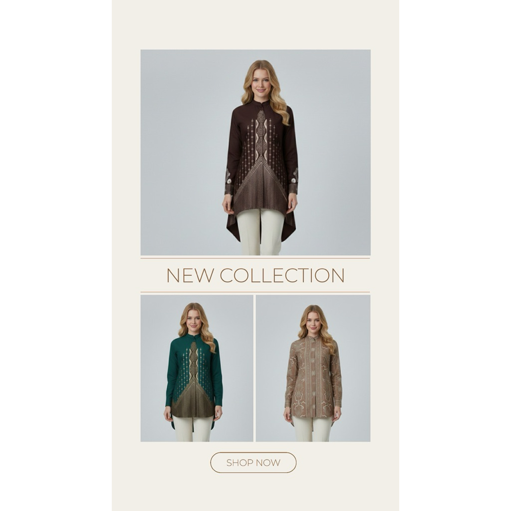 Baju Koko Cewek Model Tunik Slimfit Lengan Panjang