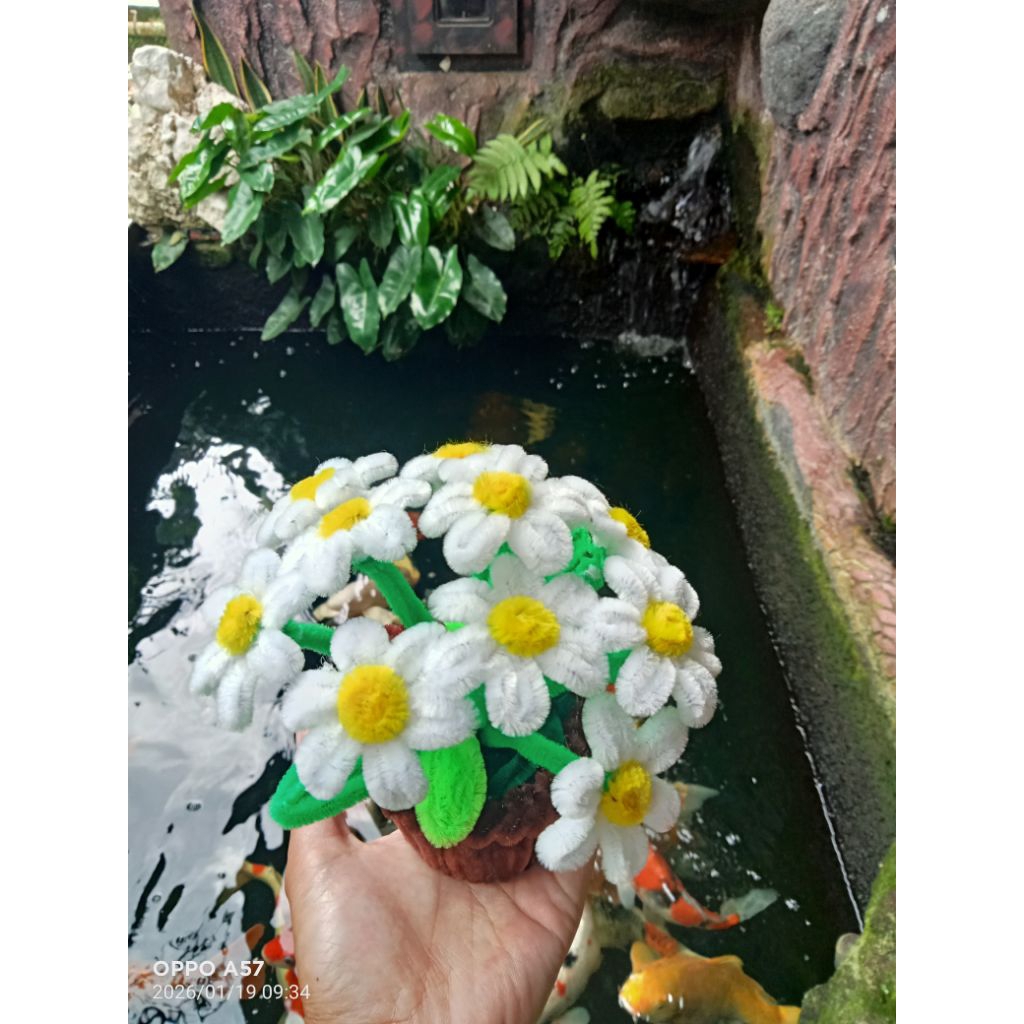 Bunga Daisy Mini Putih 10 tangkai kawat bulu