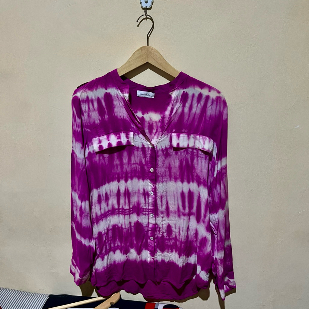 Calvin klein ombre shirt atasan wanita tie die kaos rayon preloved longsleeve kemeja rayon