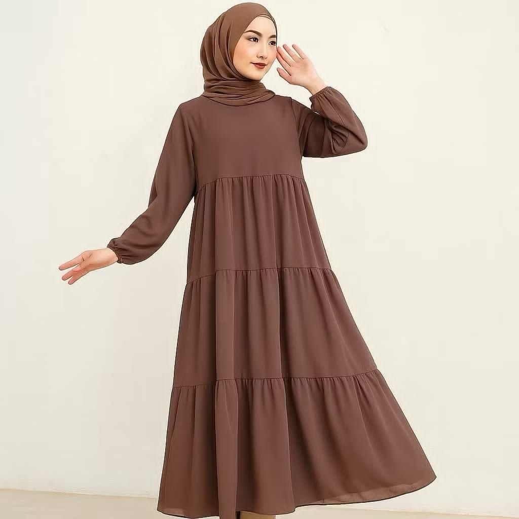 Gamis Ceruty 3 Susun / Dress Serut Umpak Ceruty / Dress Wanita / Gamis Polos