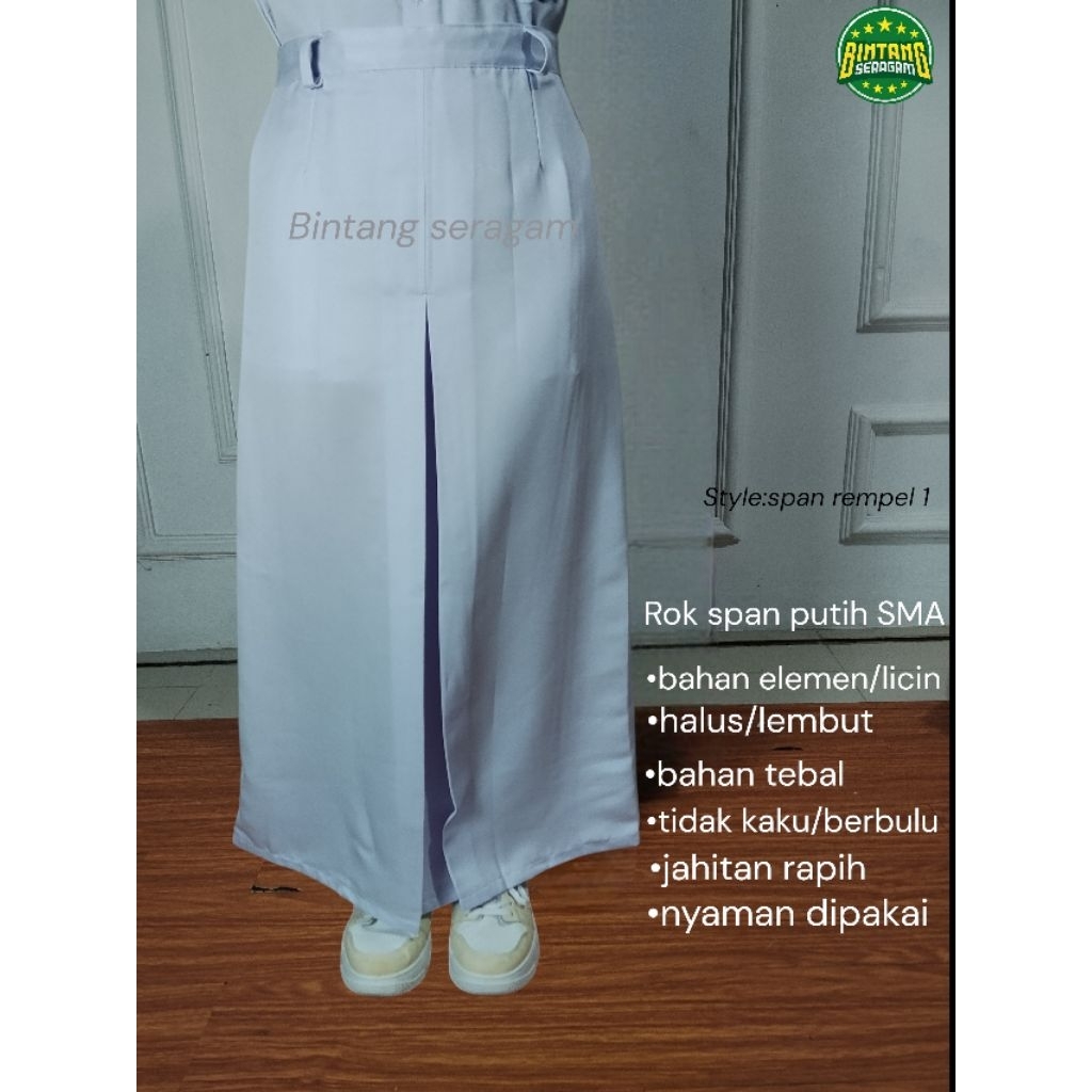 Rok seragam span putih SMA/SMK bahan elemen licin