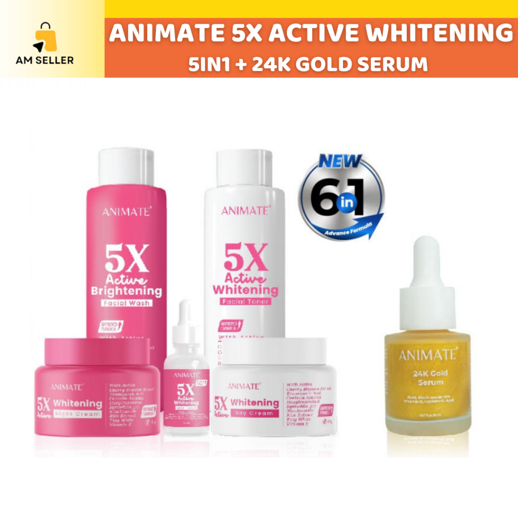 Paket Kulit Glowing All Skin (Animate 5x Active Whitening Series 5in1 + 24K Gold Serum)