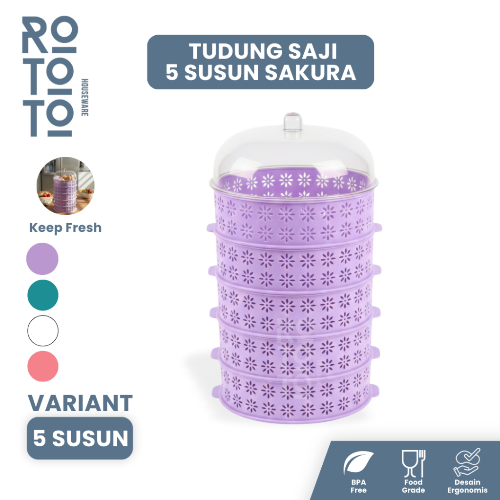 Rototo Tudung Saji Susun Wadah Penyimpanan Makanan Estetik & Higienis Wadah Penutup Food Rack Storag