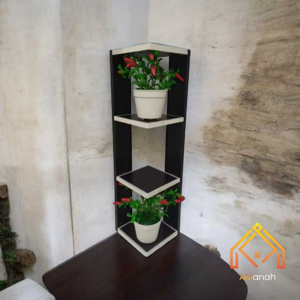 RAK POT BUNGA SUDUT GANTUNG RKA0017 - RAK PAJANG KAYU WARNA MINIMALIS