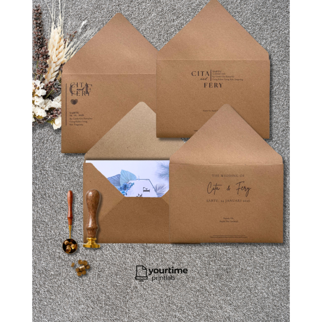 Amplop Polos/Kustom desain Coklat Vintage cocok untuk undangan pernikahan - Desain Rustic, Kertas Kr