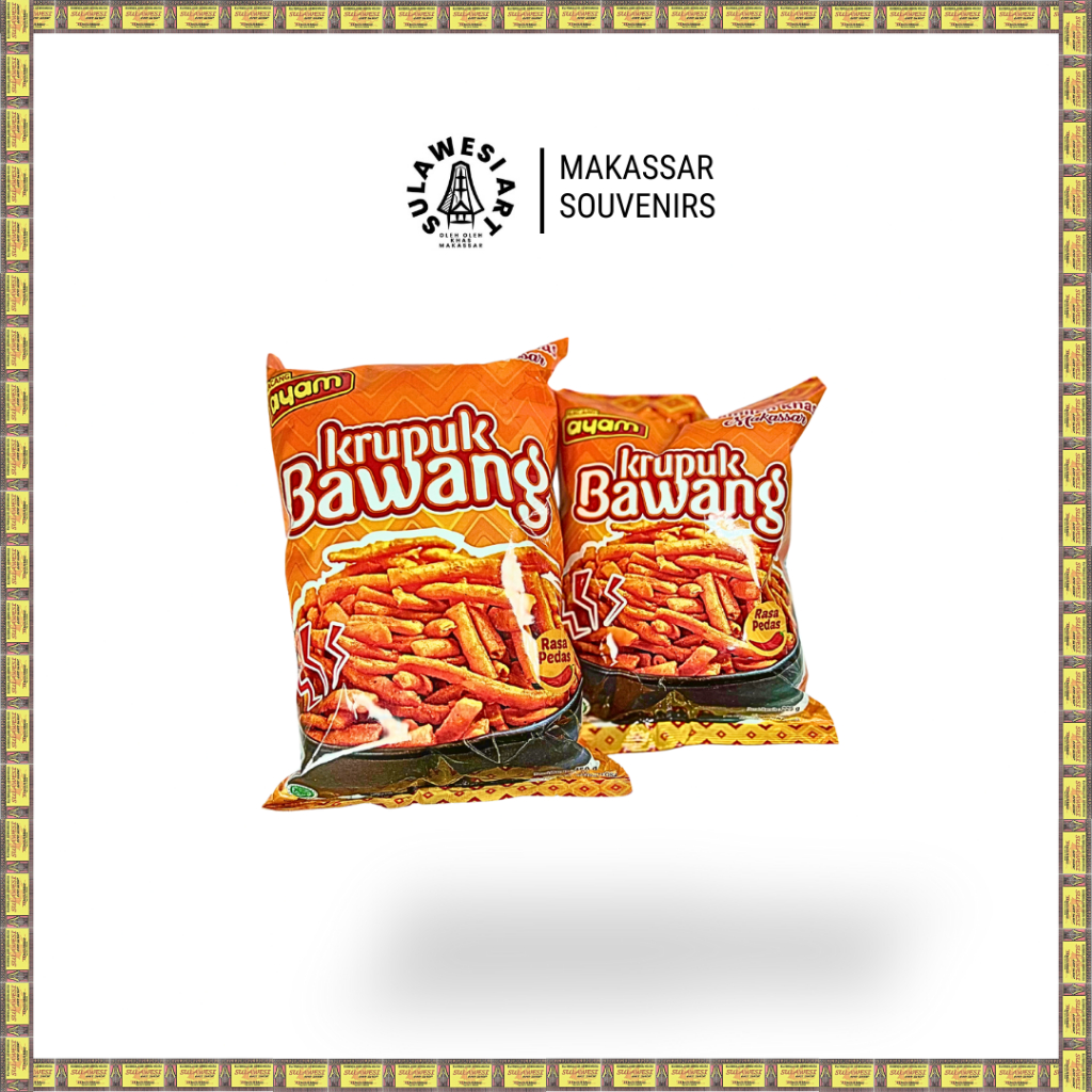 Kerupuk Bawang Pedas Cap Ayam - 225gr | 450gr  - Oleh Oleh Khas Makassar