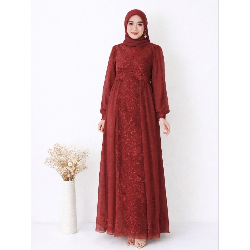 Maxy Dress Brokat Pesta Wanita Muslimah Liani M L XL XXL Cl