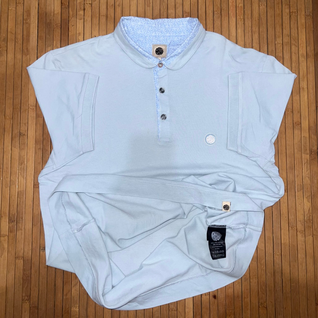 PRETTY GREEN LIGHT BLUE EMBROIDERED LOGO SHORT SLEEVE POLO SHIRT maison kitsune