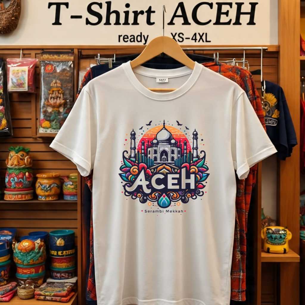 Kaos Oleh-oleh Aceh Destinasi Wisata Populer Indonesia - Kaos Cowo Cewe Bahan Tebal Combed 20s