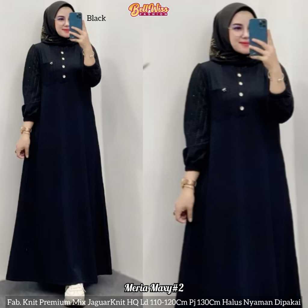Gamis Meria Maxy 2 Knit Premium JaguarKnit HQ Ld 110-120Cm Pj 130Cm Halus Nyaman Dipakai