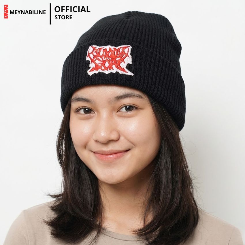 DEATH METAL HEAVY Bordir Topi Kupluk Rajut Beanie Hat Pria/Wanita Bahan Tebal Premium V1 Hitam Putih