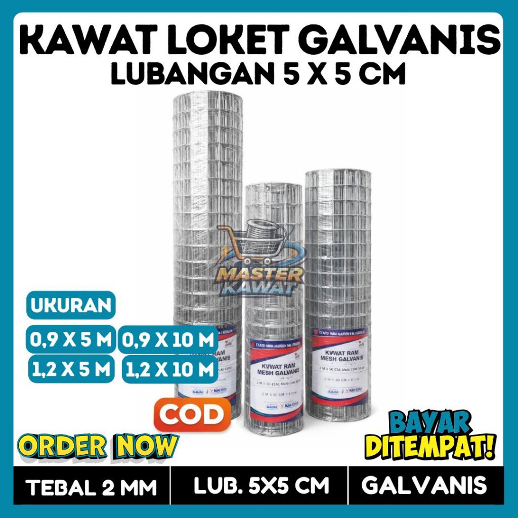 Kawat Loket Galvanis Lubangan 5x5 cm /Roll | Tebal Kawat 2mm Tinggi 90cm dan 120 cm Panjang 5 meter 