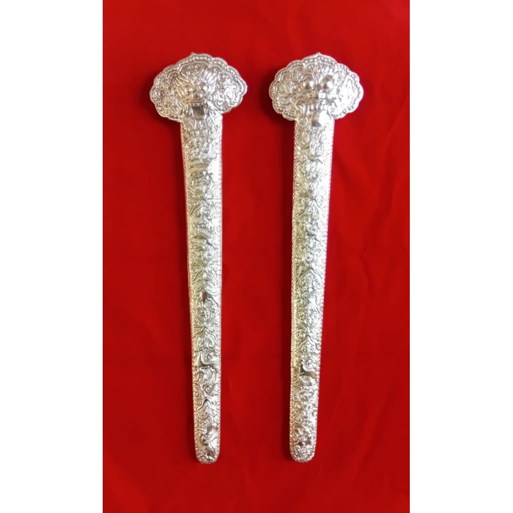 Pendok Topeng Cirebon Motif Makoro Panjang 43 cm Tebal 04 mm Warna perak