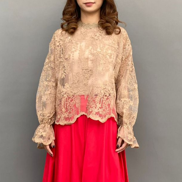 Magnolia Collection Atasan Wanita Lace Blouse Brokat Coklat Muda