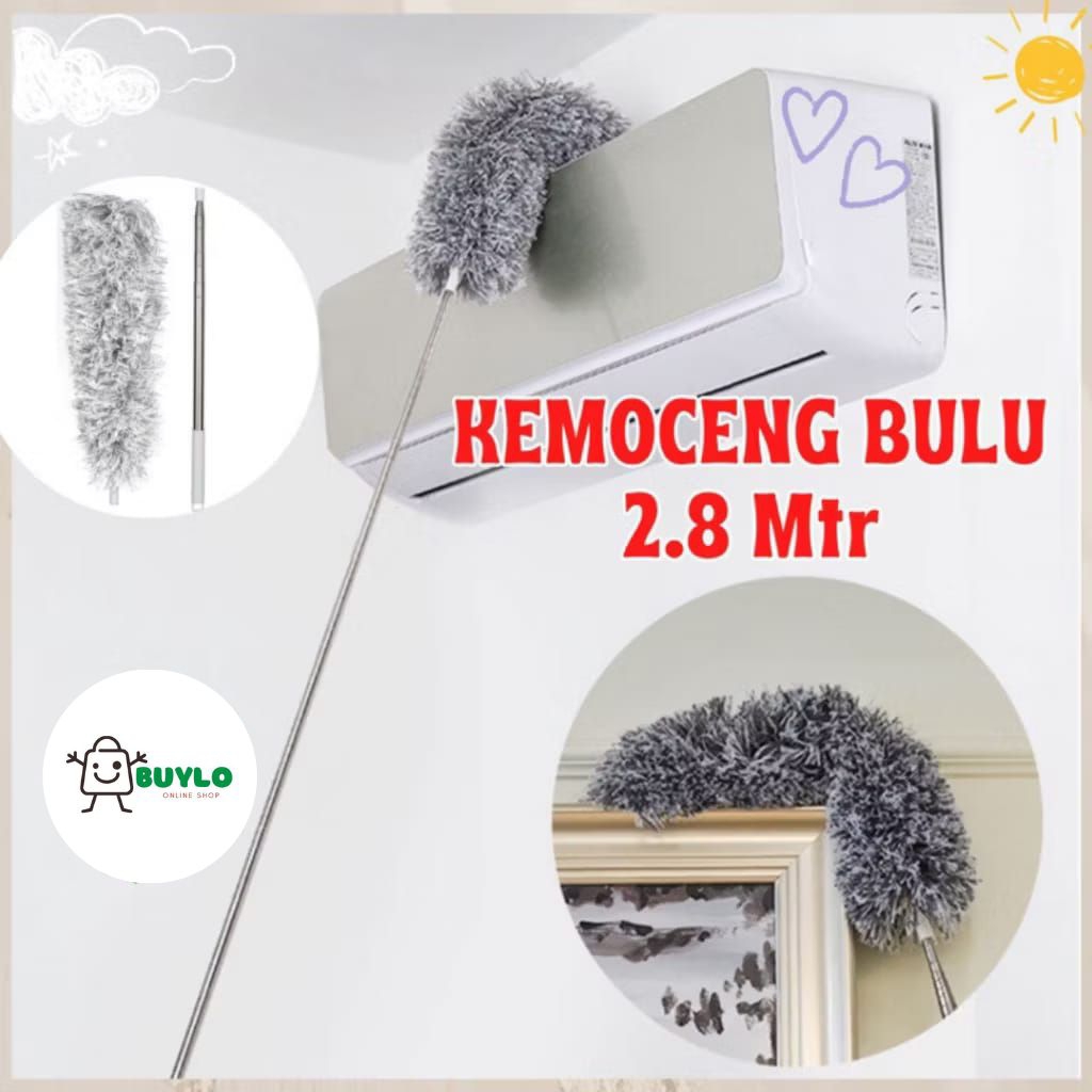 Kemoceng Microfiber Teleskopik 2.8 Meter Tongkat Pembersih Debu Kaca Jendela Pembersih Langit Rumah 