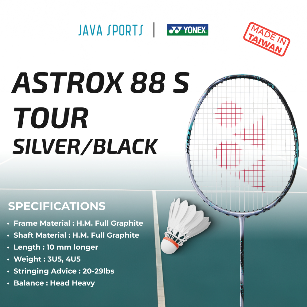 Raket Bulu Tangkis Yonex Astrox 88 S Tour Gen 3 Silver / Black Original 88S Badminton Racket