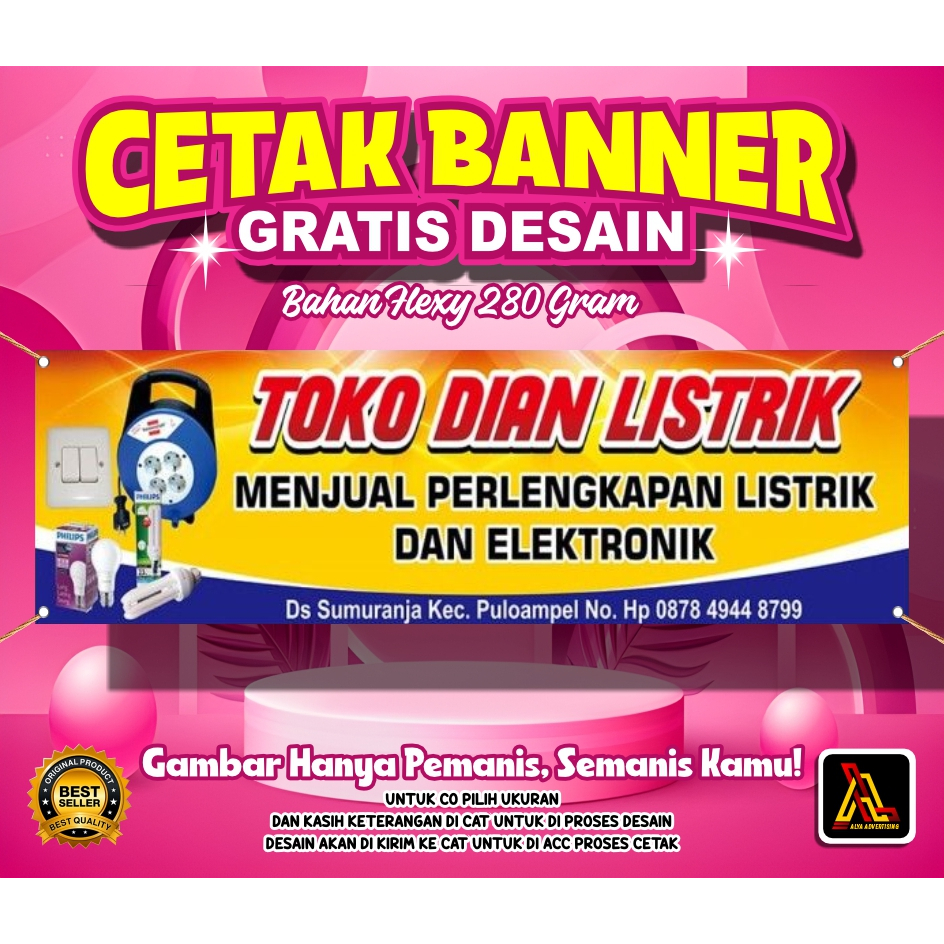 BANNER TOKO LISTRIK / SPANDUK JUAL ALA-ALAT LISTRIK CUSTOM FREE DESAIN / COD